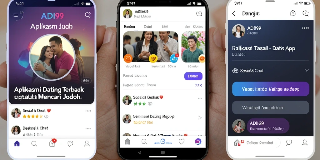 Antarmuka aplikasi ADI99 yang menarik dan interaktif untuk kencan online.