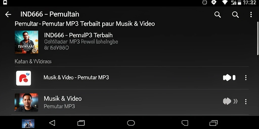Tampilan antarmuka aplikasi Pemutar MP3 IND666 yang menarik dan fungsional.