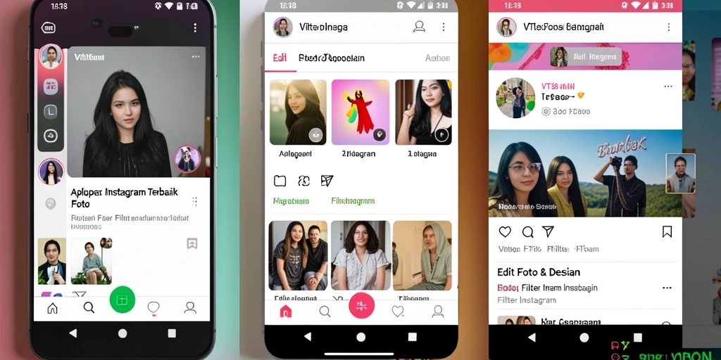 Tampilan antarmuka VT38 saat menerapkan filter Instagram.