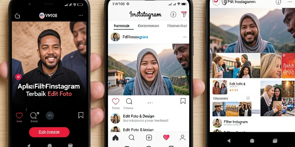 Antarmuka VW108 menampilkan beragam filter Instagram yang menarik.